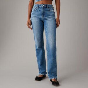 American Eagle AE Stretch Super High-Waisted Straight Jean - 14 - Medium Washed